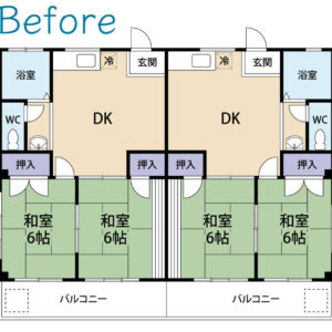 Before：築39年2DK⇒1LDK「間取り変更と室内洗濯機置き場設置で完成次月に満室！」